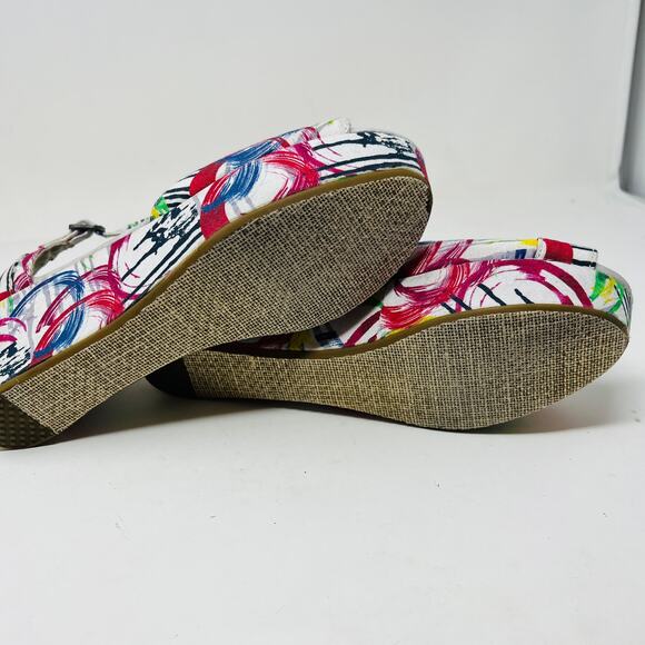 Toms Wedge Heel Peep Toe Pumps Abstract Fabric Print - 9 - Picture 7 of 7